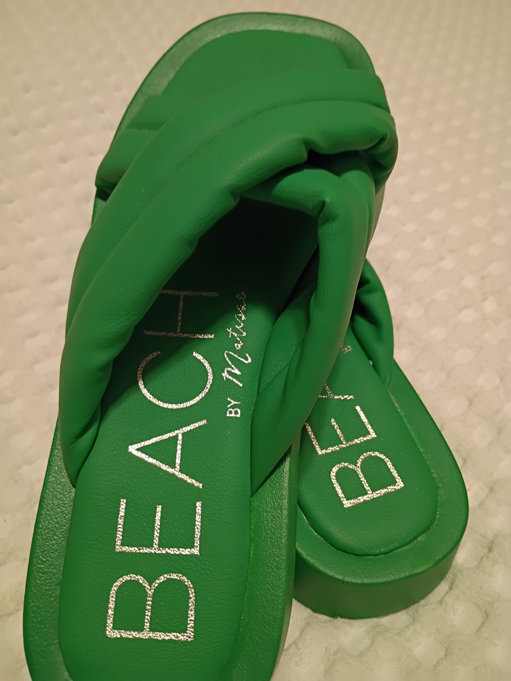 BEACH by Material Girl Green Padded Slide Sandals - Women's Athletic Style